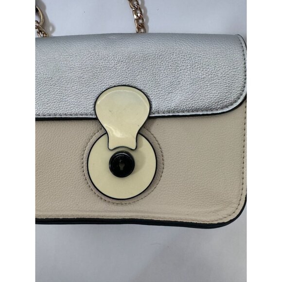 Paula Rossi Cream & Silver Leather Look Crossbody Bag With Gold Chain Strap - Picture 6 of 16